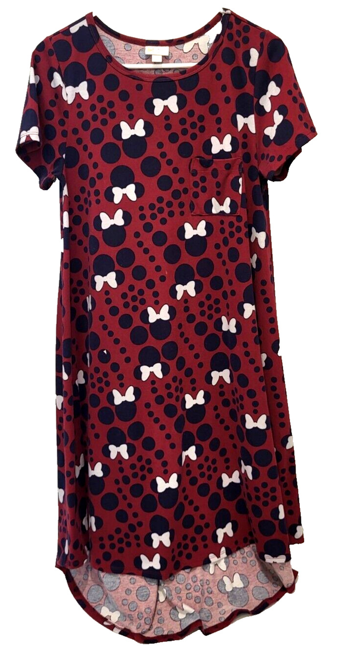 LulaRoe Disney Minnie Mouse High Low Dress Womens S Red Blue White Short Sleeve